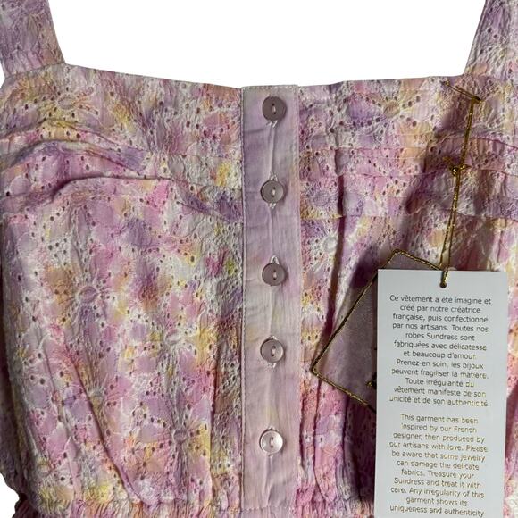 Sundress Marta Eyelet Tie Dye Square Neck A-Line Button Front Mini Dress Size M - Picture 5 of 11